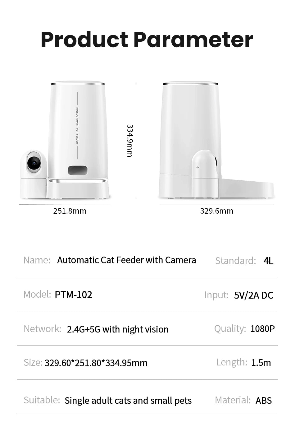 ROJECO 4L Automatic Cat Feeder With 360°Rotating Camera Vedio WiFi Cat Food Dispenser Pet Smart Voice Auto Feeder For Cats Dogs