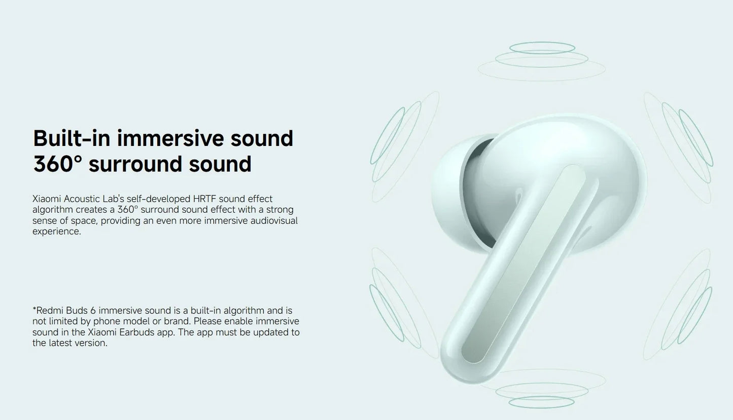 Original Xiaomi Redmi Buds 6  49dB Active Noise Cancellation Bluetooth 5.4 Earphone  Sport Headset TWS True Wireless Headphone
