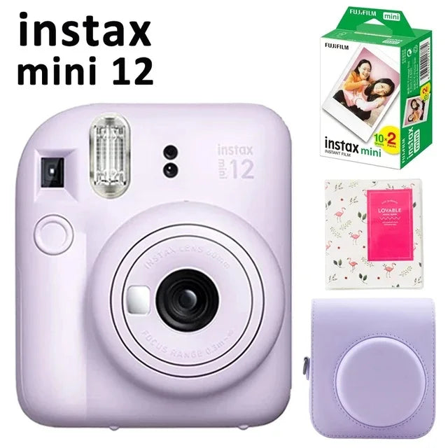 Original Fujifilm Instax Mini 12 Camera + 20 Sheets Instax Mini Film+ Album +Case Bag+ 10 in 1 Kits For Girl New Year Day Gifts