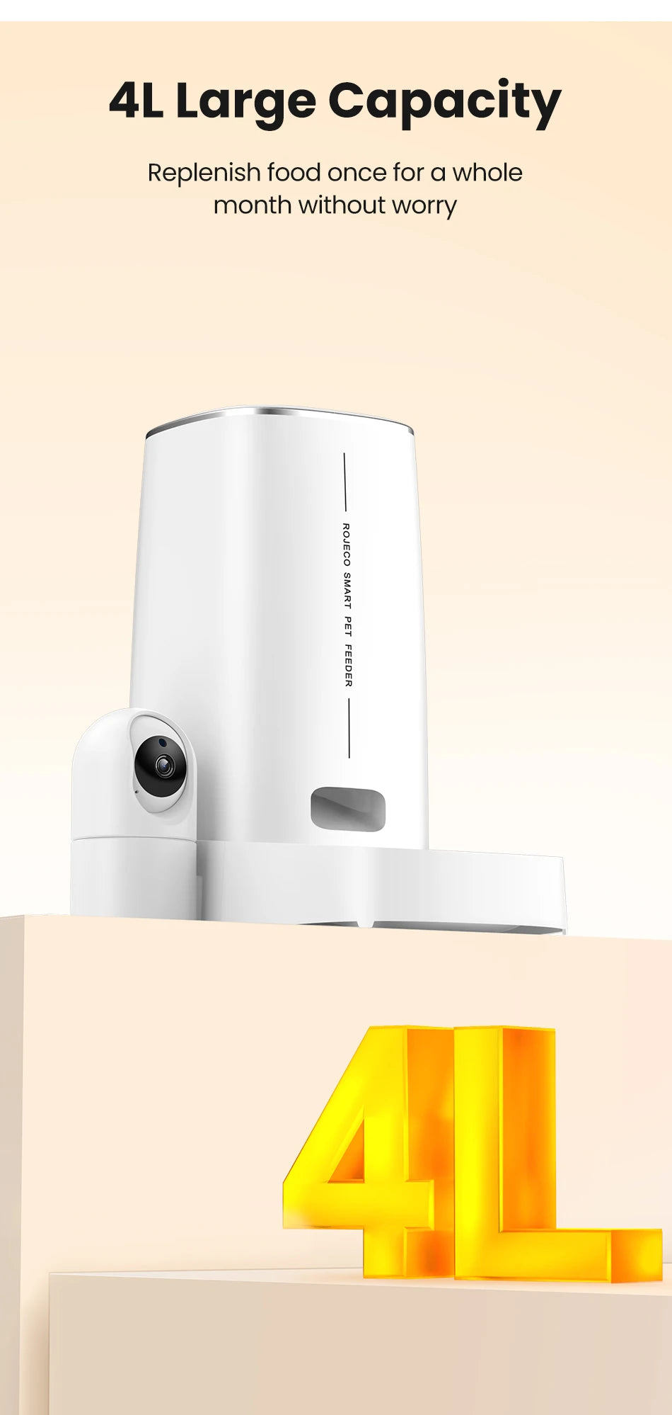 ROJECO 4L Automatic Cat Feeder With 360°Rotating Camera Vedio WiFi Cat Food Dispenser Pet Smart Voice Auto Feeder For Cats Dogs