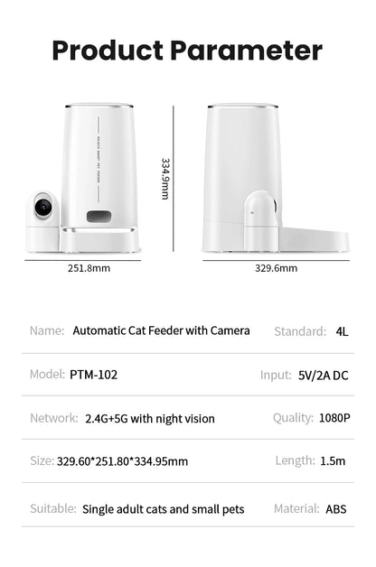 ROJECO 4L Automatic Cat Feeder With 360°Rotating Camera Vedio WiFi Cat Food Dispenser Pet Smart Voice Auto Feeder For Cats Dogs