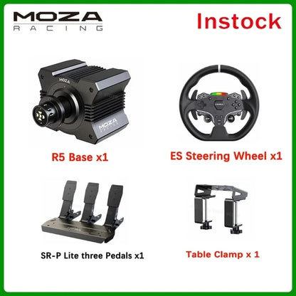 MOZA Racing R5 Direct Drive Wheel Base 5.5 N·m Peak Torque APP Cloud Control with ES Steering Wheel ,Pedals,Table Clamp