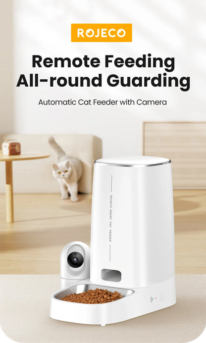 ROJECO 4L Automatic Cat Feeder With 360°Rotating Camera Vedio WiFi Cat Food Dispenser Pet Smart Voice Auto Feeder For Cats Dogs