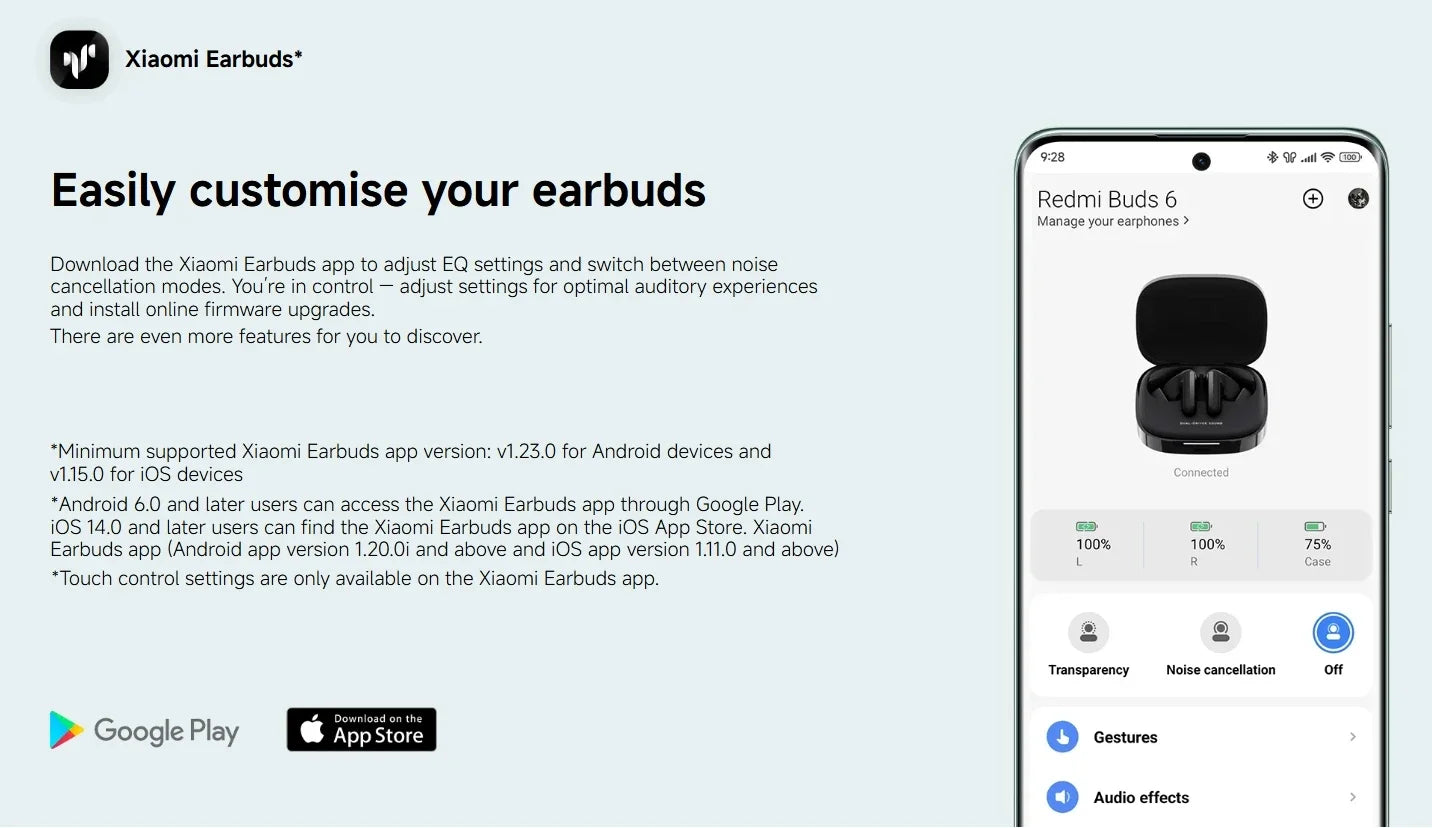 Original Xiaomi Redmi Buds 6  49dB Active Noise Cancellation Bluetooth 5.4 Earphone  Sport Headset TWS True Wireless Headphone