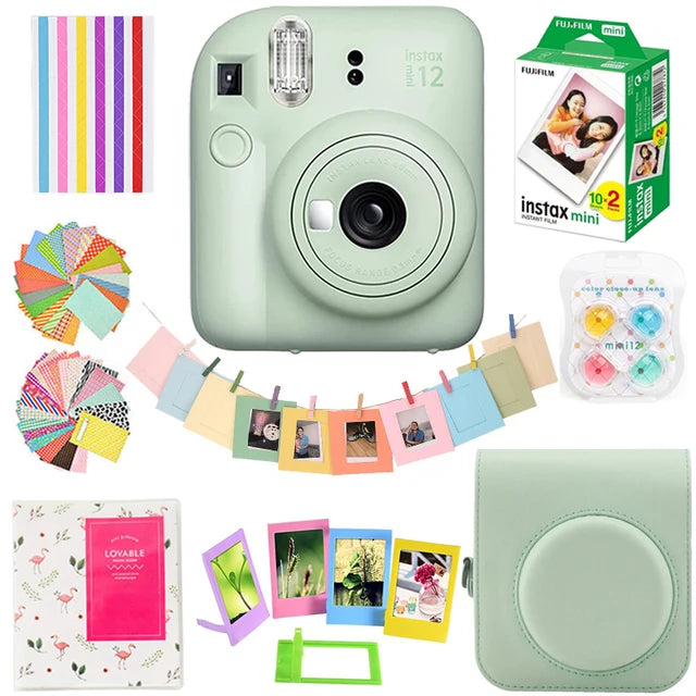 Original Fujifilm Instax Mini 12 Camera + 20 Sheets Instax Mini Film+ Album +Case Bag+ 10 in 1 Kits For Girl New Year Day Gifts