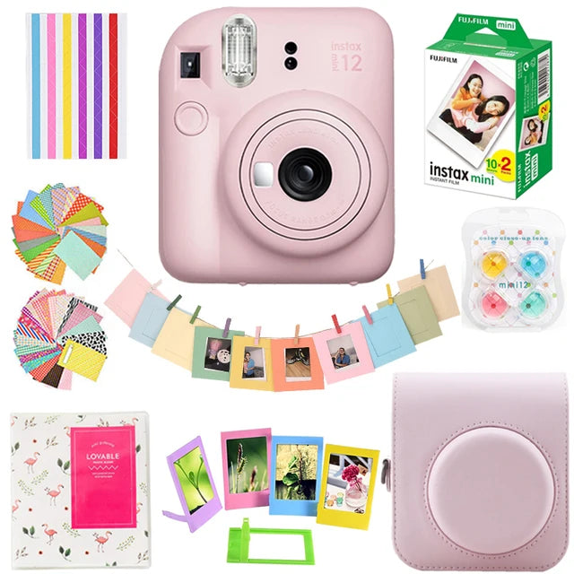 Original Fujifilm Instax Mini 12 Camera + 20 Sheets Instax Mini Film+ Album +Case Bag+ 10 in 1 Kits For Girl New Year Day Gifts