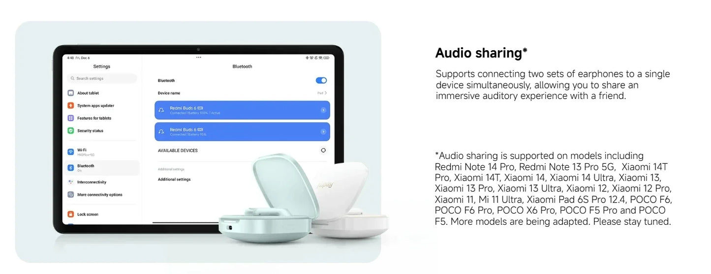 Original Xiaomi Redmi Buds 6  49dB Active Noise Cancellation Bluetooth 5.4 Earphone  Sport Headset TWS True Wireless Headphone