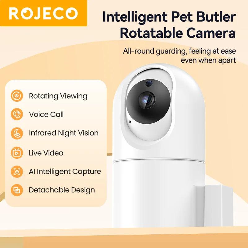 ROJECO 4L Automatic Cat Feeder With 360°Rotating Camera Vedio WiFi Cat Food Dispenser Pet Smart Voice Auto Feeder For Cats Dogs