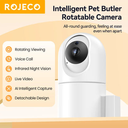 ROJECO 4L Automatic Cat Feeder With 360°Rotating Camera Vedio WiFi Cat Food Dispenser Pet Smart Voice Auto Feeder For Cats Dogs