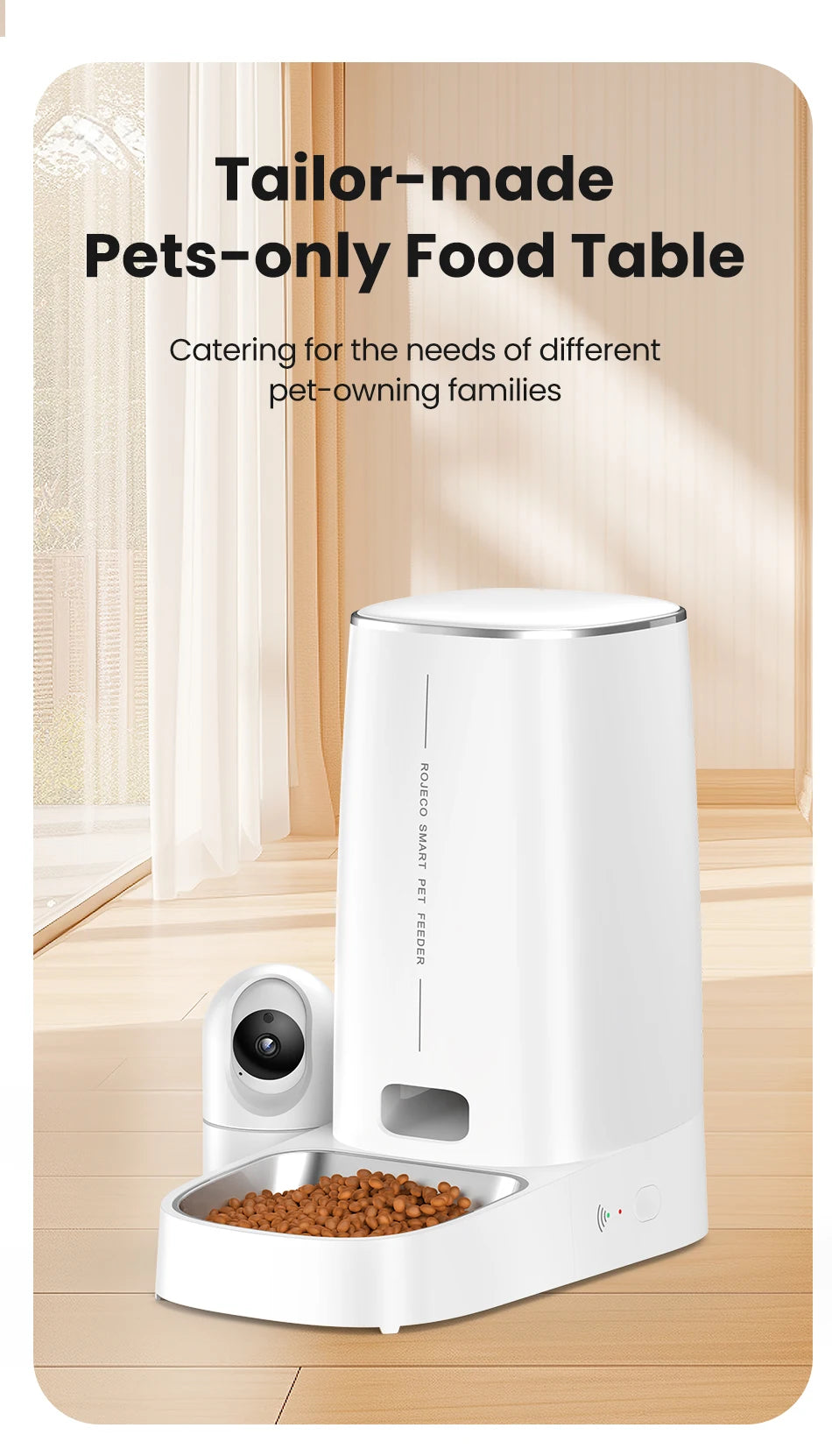 ROJECO 4L Automatic Cat Feeder With 360°Rotating Camera Vedio WiFi Cat Food Dispenser Pet Smart Voice Auto Feeder For Cats Dogs