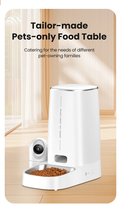 ROJECO 4L Automatic Cat Feeder With 360°Rotating Camera Vedio WiFi Cat Food Dispenser Pet Smart Voice Auto Feeder For Cats Dogs