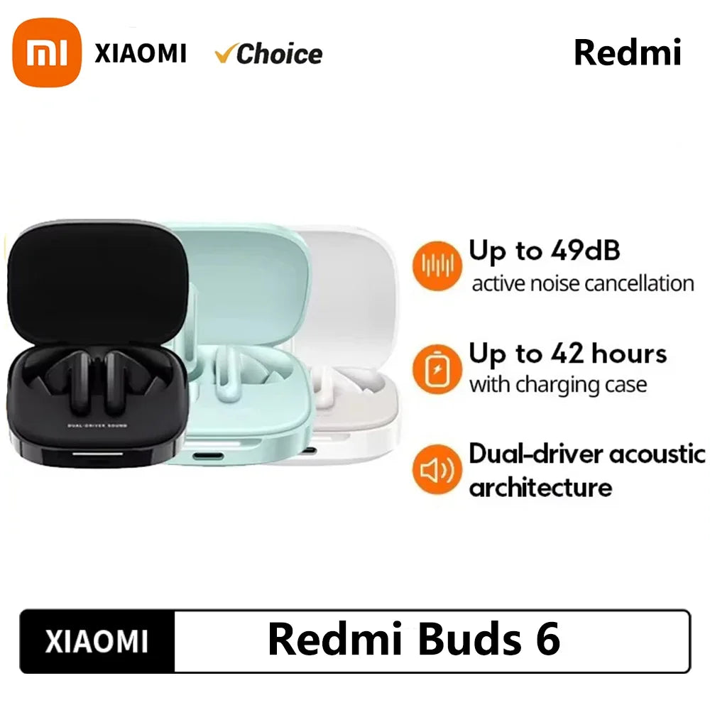 Original Xiaomi Redmi Buds 6  49dB Active Noise Cancellation Bluetooth 5.4 Earphone  Sport Headset TWS True Wireless Headphone