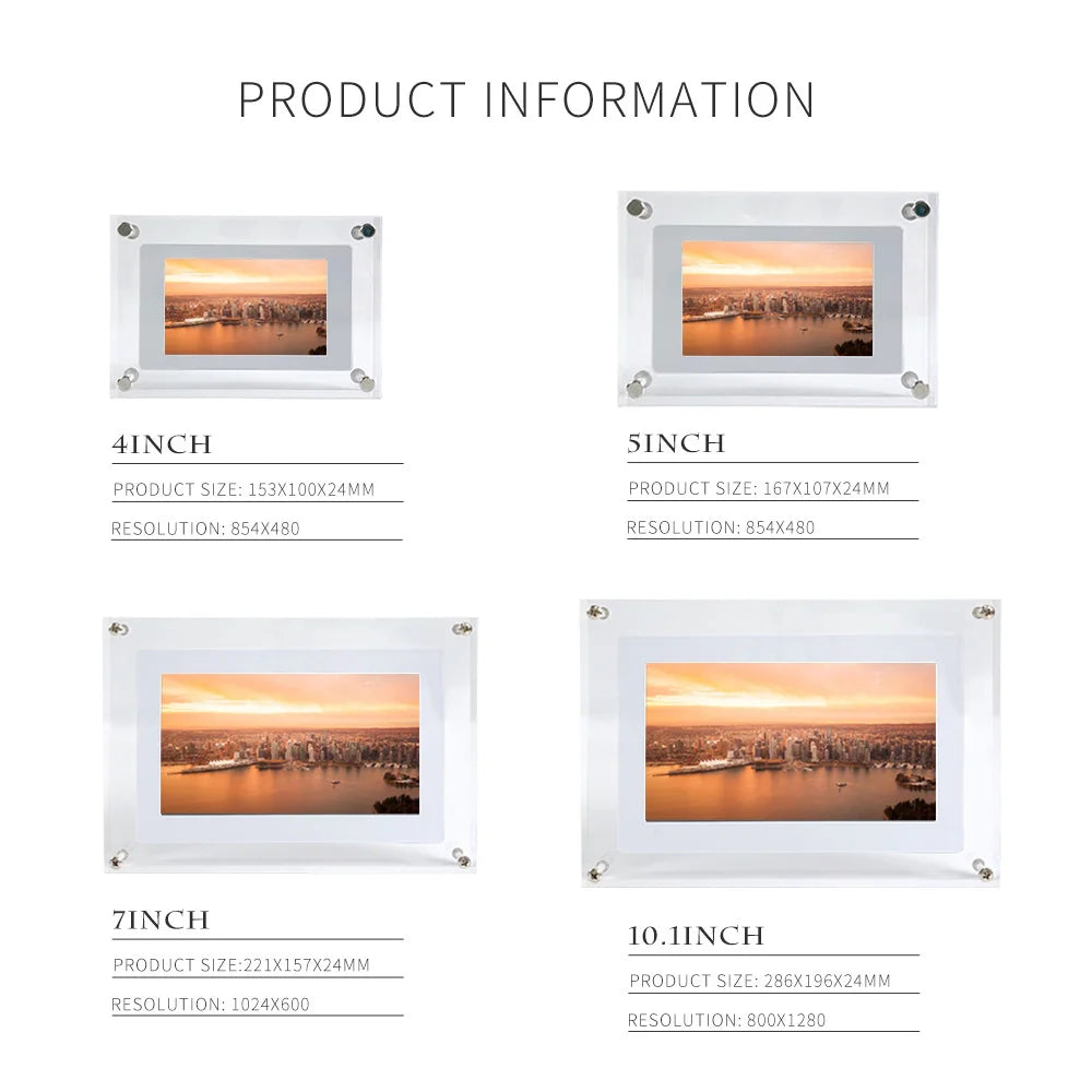 Acrylic Digital Photo Frame 5/7 Inch 1000mAh Vertical Display IPS Screen 4G Memory Battery Porta Retrato Digital
