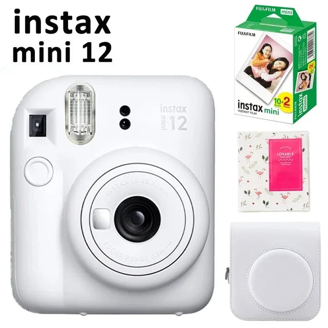 Original Fujifilm Instax Mini 12 Camera + 20 Sheets Instax Mini Film+ Album +Case Bag+ 10 in 1 Kits For Girl New Year Day Gifts