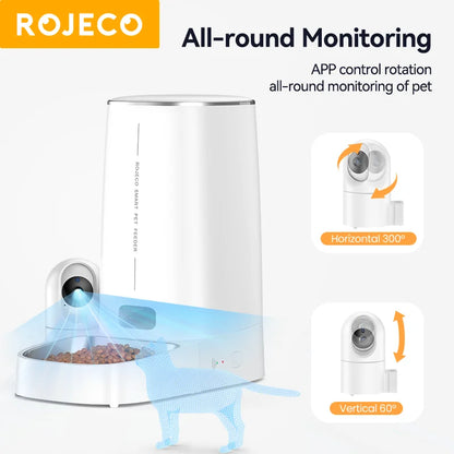 ROJECO 4L Automatic Cat Feeder With 360°Rotating Camera Vedio WiFi Cat Food Dispenser Pet Smart Voice Auto Feeder For Cats Dogs